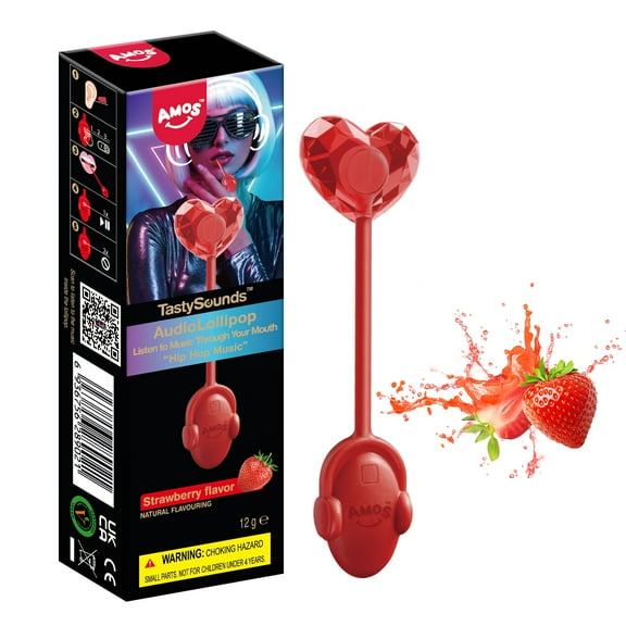 AMOS Music Lollipop Strawberry Audio Suckers, Fat Free Creative Gift Heart Shape Candy