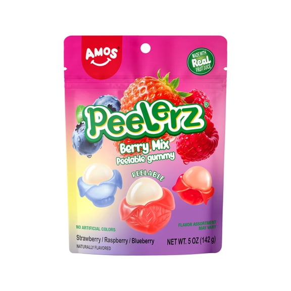AMOS Peelerz Berry Mix Gummy Candy, Gluten, Milk and Nut Free, 5 oz Bag
