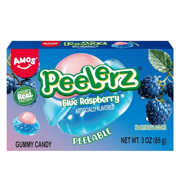 AMOS Peelerz Blue Raspberry Peelable Gummy Candy, Chewy Candy in Movie Theater Candy Box, Great for Halloween Candy Bags, 3 oz