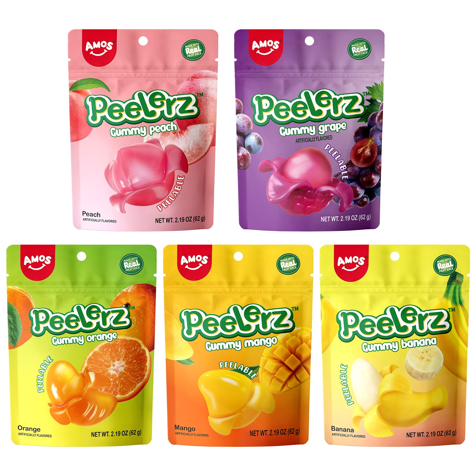 AMOS Peelerz Gummy Variety Pack - 5 Individual Packs, Peelable Fruity