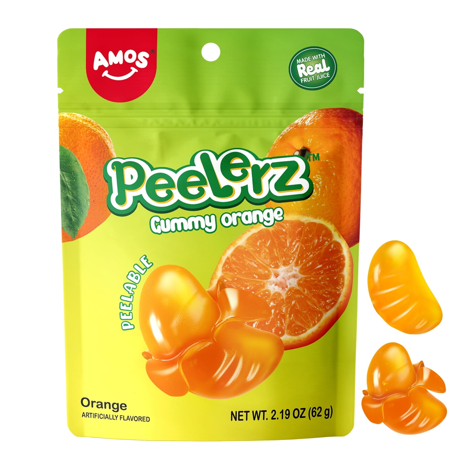 AMOS Peelerz Peelable Orange Candy Resealable 2.19oz Bag (Pack of 3)