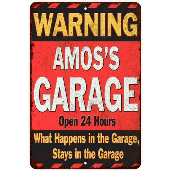 AMOS'S Garage Warning Man Cave Wall Decor 16 x 24 Matte Finish Metal 116240030473