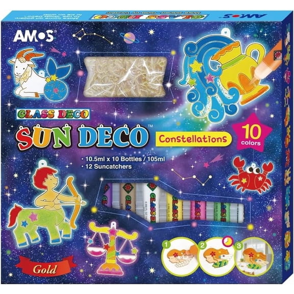 AMOS Sun Deco Constellations Window Art Kit, 10 Colors, 12 Suncatchers