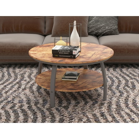 AMOSTBY 2-Tier Double Panel Round Coffee Table for Living Room and Bedroom