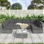 AMOSTBY 7pcs Patio Outdoor Furniture Sets All-Weather Rattan Sectional Sofa