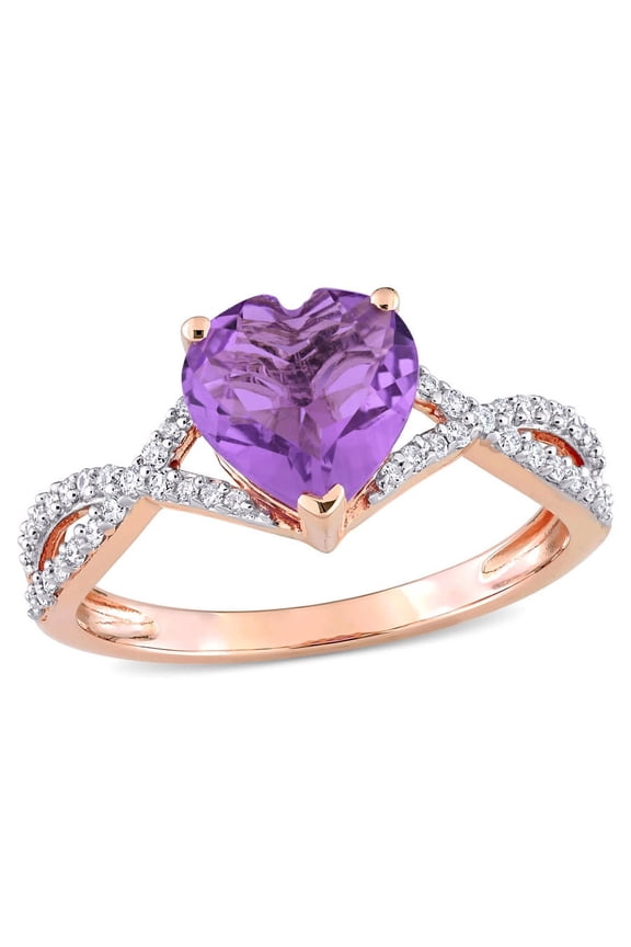 1 1/2 CT TGW Heart Amethyst and 1/5 CT TDW Diamond Infinity Ring In 14K Rose Gold