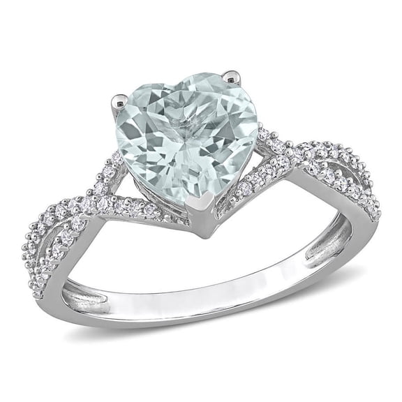 AMOUR 1 1/2 CT TGW Heart Aquamarine 1/5 CT TDW Diamond Infinity Ring In 14K White Gold