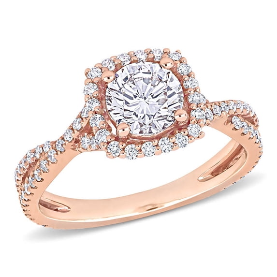 AMOUR 1 1/2 CT TW Diamond Halo Engagement Ring In 14K Rose Gold