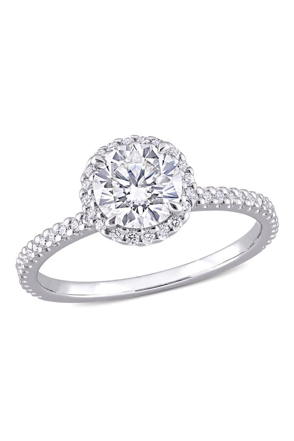1 1/4 CT DEW Created Moissanite Halo Ring In Sterling Silver