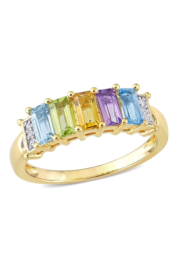 1 1/4 CT TGW Baguette Sky-blue Topaz Peridot Citrine Rose De France Swiss-blue Topaz White Topaz Engagement Ring