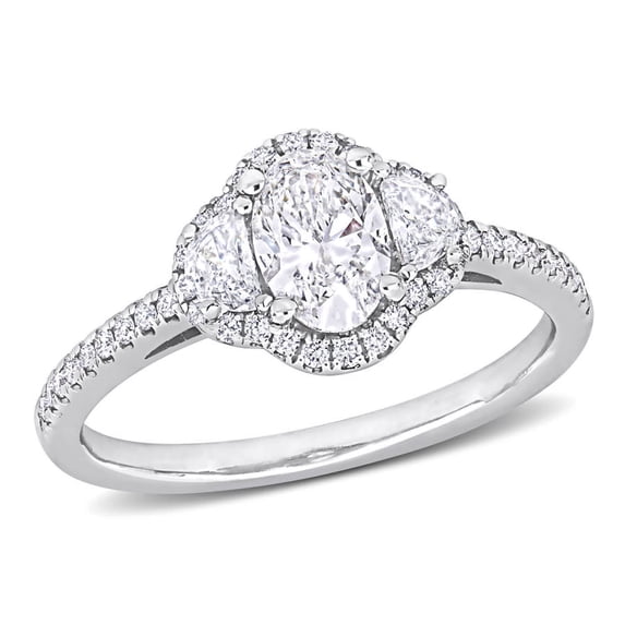 AMOUR 1 1/5 CT TDW Diamond Half Moon Oval Engagement Ring In 14K White Gold
