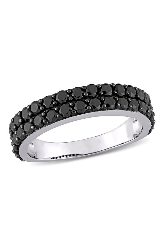 1 1/5 CT TGW Double Row Black Spinel Ring In Sterling Silver with Black Rhodium