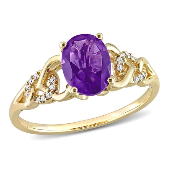 AMOUR 1 1/5 CT TGW Oval Africa Amethyst and Diamond Accent Link Ring In 10K Yellow Gold