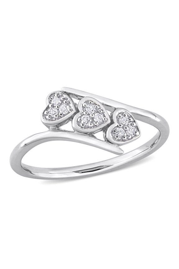 1/10 CT TW Diamond Triple Heart Bypass Promise Ring In Sterling Silver