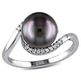 thumbnail image 1 of AMOUR 1/10 CT TW Diamond and 9 - 9.5 Mm Black Tahitian Pearl Curlicue Ring In Sterling Silver, 1 of 1