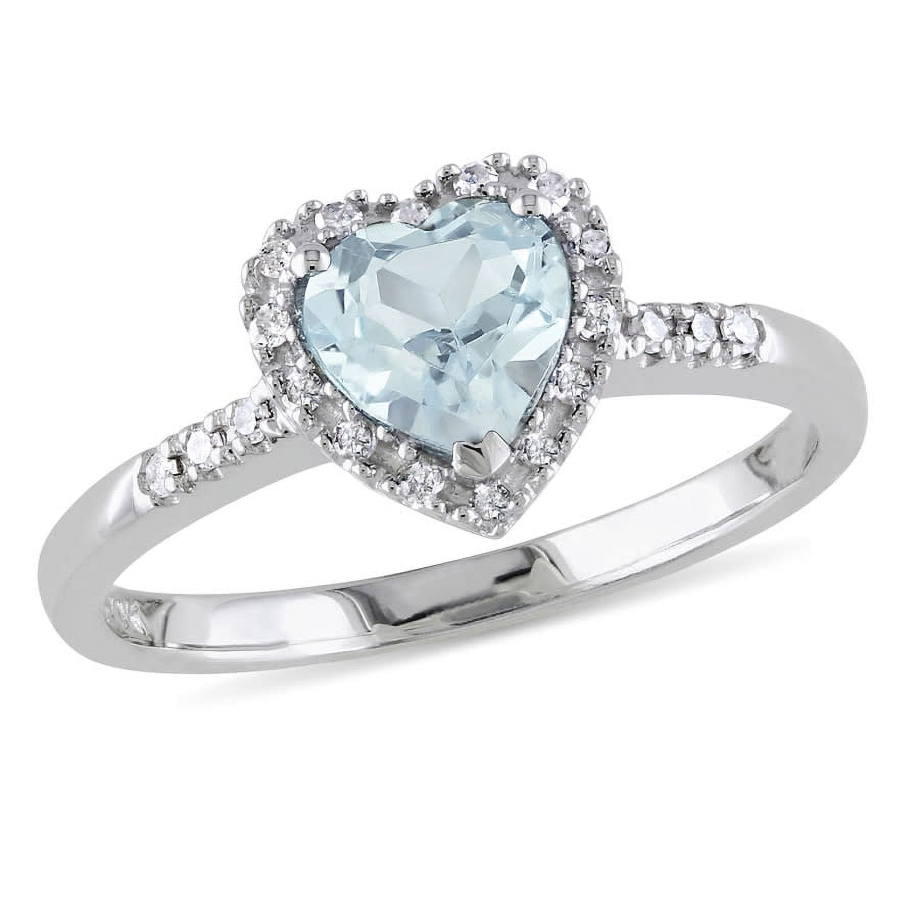 AMOUR 1/10 CT TW Diamond and Aquamarine Heart Halo Ring In