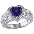 thumbnail image 1 of AMOUR 1/10 CT TW Diamond and Created Blue Sapphire Vintage Heart Ring In Sterling Silver, 1 of 1