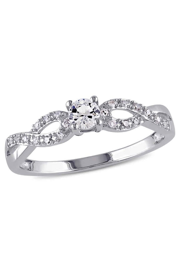 1/10 CT TW Diamond and Created White Sapphire Infinity Ring In Sterling Silver