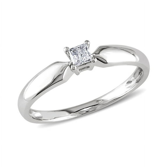 AMOUR 1/10 CT TW Princess Cut Diamond Solitaire Engagement Ring In 10K White Gold
