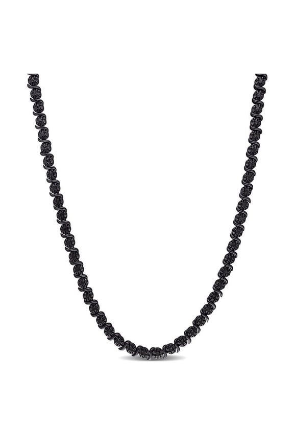 1/2 CT TW Black Diamond Tennis Necklace In Sterling Silver with Black Rhodium