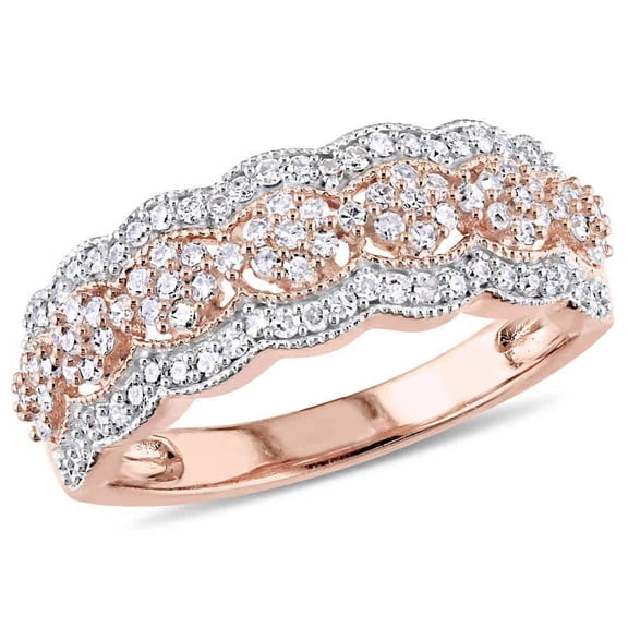 AMOUR 1/2 CT TW Diamond Milgrain Vintage Flower Ring In 10K Rose Gold