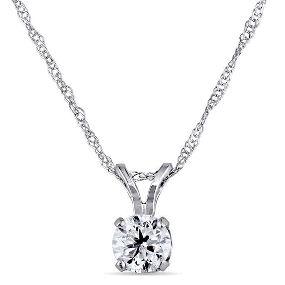 AMOUR 1/2 CT TW Diamond Solitaire Pendant with Chain In 14K White Gold
