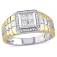 thumbnail image 1 of AMOUR 1/2 CT TW Princess Cut Quad and Round Diamond Men's Ring In 2-Tone Yellow and White 10K Gold, 1 of 1