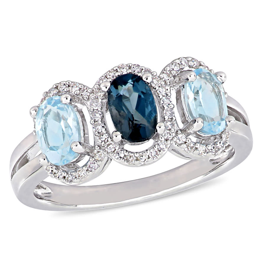 AMOUR 1 3/5 CT TGW Oval-cut London Blue Topaz & Sky Blue Topaz and 1/5 ...