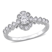 AMOUR 1/3 CT TDW Oval and Round Diamond Vintage Engagement Ring In 14K White Gold