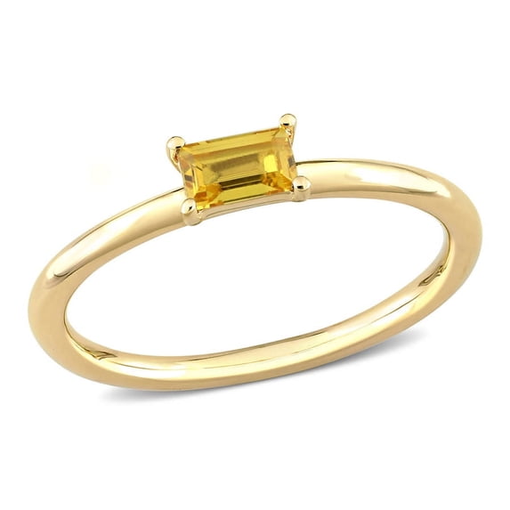 AMOUR 1/3 CT TGW Baguette Yellow Sapphire Stackable Ring In 10K Yellow Gold