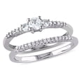 thumbnail image 1 of AMOUR 1/3 CT TGW Created White Sapphire and 1/10 CT TW Diamond Bridal Ring Set In Sterling Silver, 1 of 1