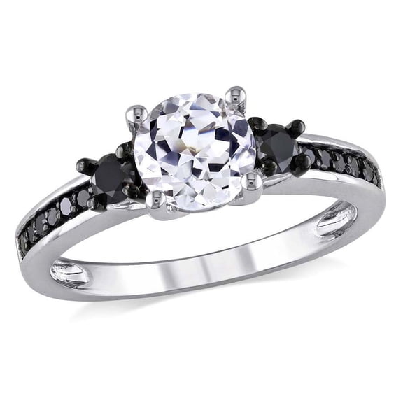 AMOUR 1/3 CT TW Black Diamond and Created White Sapphire Engagement Ring In Sterling Silver with Black Rhodium