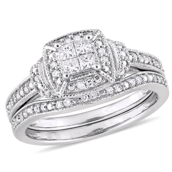 AMOUR 1/3 CT TW Diamond Halo Vintage Bridal Set In 10K White Gold