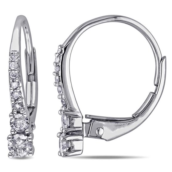 AMOUR 1/3 CT TW Diamond Leverback Earrings In 10K White Gold