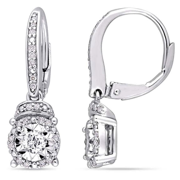 AMOUR 1/3 CT TW Diamond Leverback Earrings In Sterling Silver