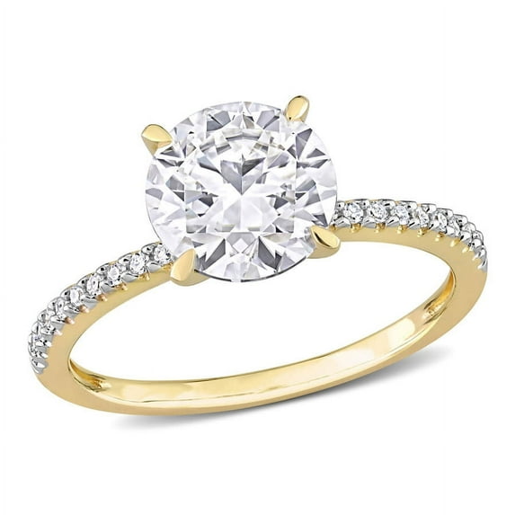 AMOUR 1 4/5 CT DEW Created Moissanite and 1/10 CT TDW Diamond Engagement Ring In 14K Yellow Gold