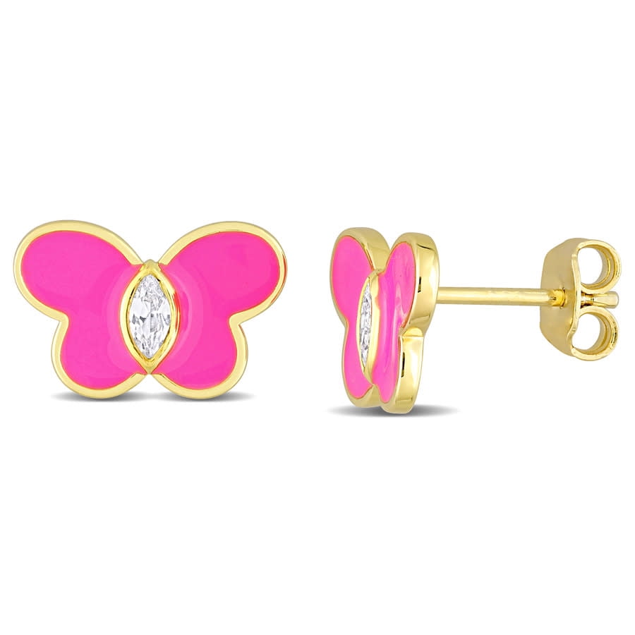 White Sapphire Butterfly Sterling Silver Stud Earring