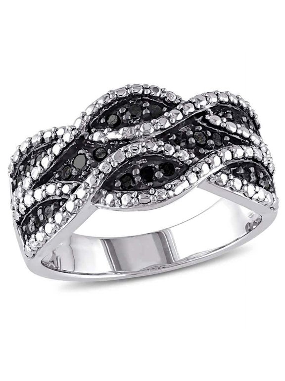 1/4 CT TW Black Diamond Double Twist Ring In Sterling Silver with Black Rhodium