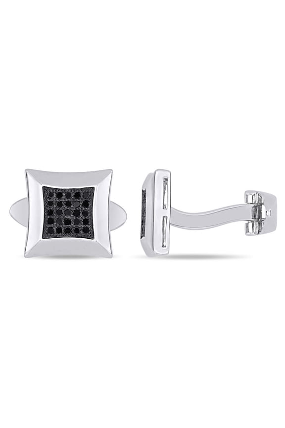 1/4 CT TW Black Diamond Pave Cufflinks In Sterling Silver