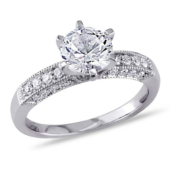 AMOUR 1/4 CT TW Diamond and Created White Sapphire Engagement Ring In 10K White Gold