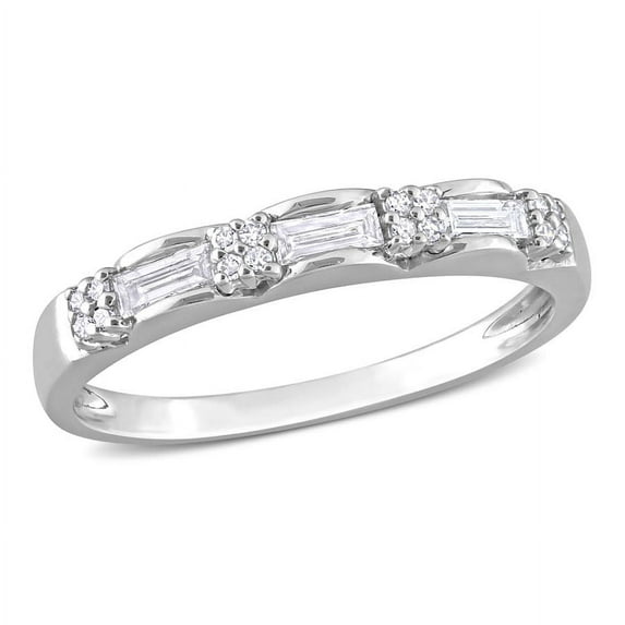 AMOUR 1/4 CT TW Round and Parallel Baguette-Cut Diamond Anniversary Ring in Platinum