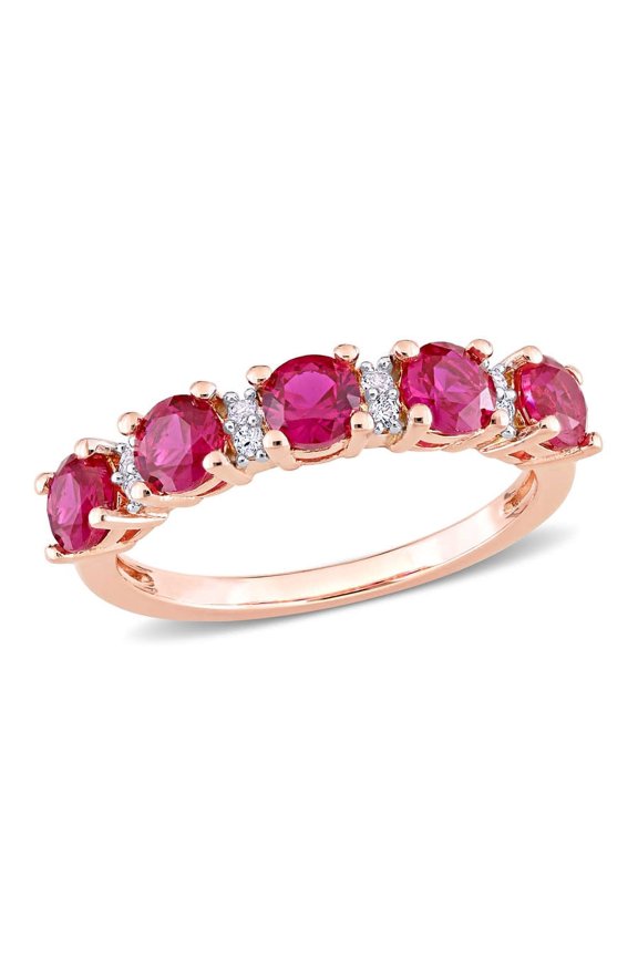 1 5/8 CT TGW Created Ruby and Created White Sapphire Semi-Eternity Ring In Rose Plated Sterling Silver