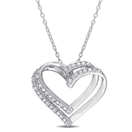 AMOUR 1/5 CT TW Diamond Heart Pendant with Chain In Sterling Silver
