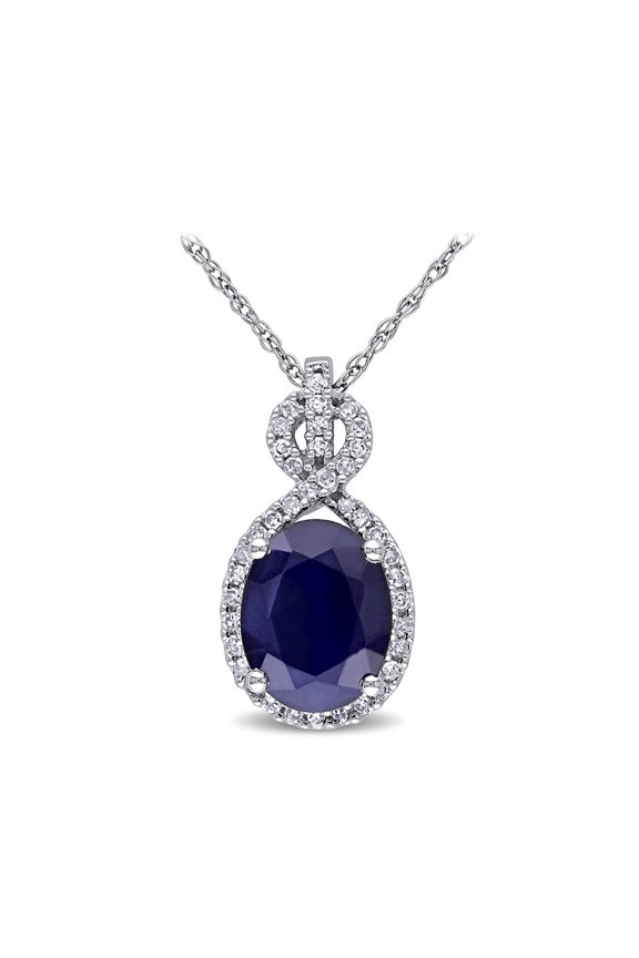 1/6 CT TW Diamond and 2 5/8 CT TGW Diffused Sapphire Pendant with Chain In 10K White Gold