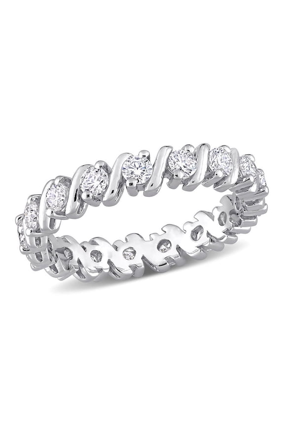1 CT DEW Created Moissanite Eternity Band In Sterling Silver
