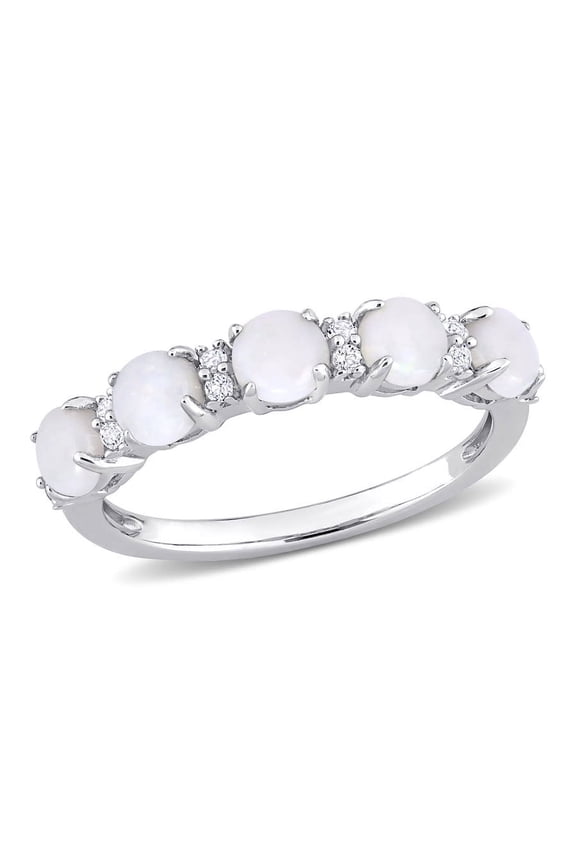 1 CT TGW Opal and White Topaz Semi Eternity Ring In Sterling Silver