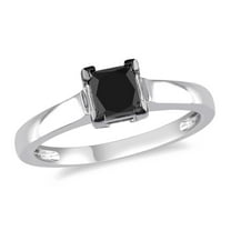 AMOUR 1 CT TW Black Princess Cut Diamond Solitaire Engagement Ring In 10K White Gold