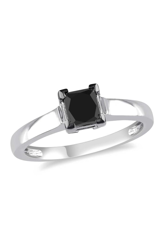1 CT TW Black Princess Cut Diamond Solitaire Engagement Ring In 10K White Gold