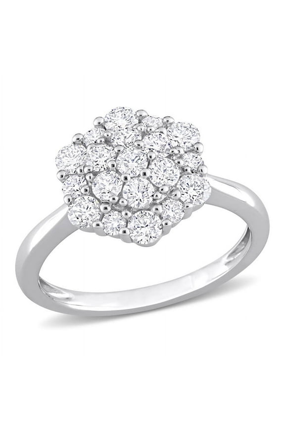 1 CT TW Diamond Cluster Engagement Ring In 10K White Gold