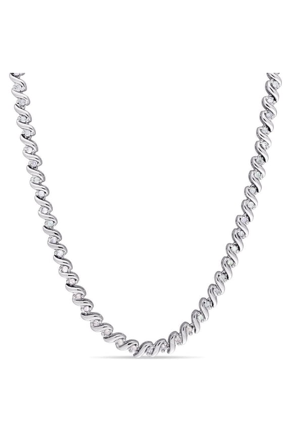 1 CT TW Diamond Tennis Necklace In Sterling Silver